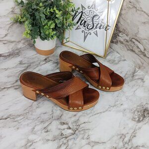 FRYE Womens Fiona Slide Cross Strap Dress Sandals Brown Leather Size 7M